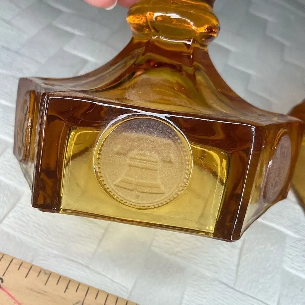 Set of 2 Vintage Amber Fostoria Coin Glass Candle Stick Holders 5” 4.5 INCH TALL